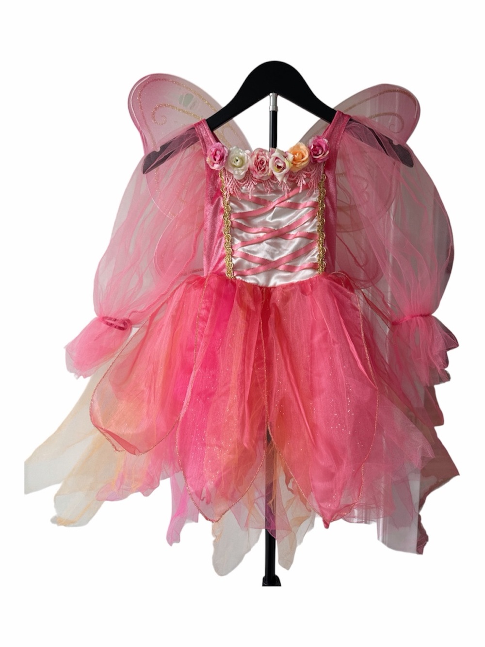 Girl’s Halloween Pink Fairy Costume Dress with Detachable Wings